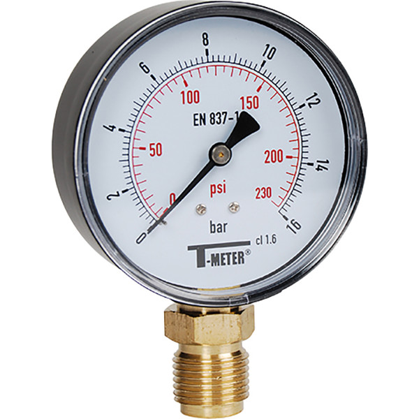 Manomètre à boitier abs-sec-ø80-radial-raccord 1/2 bsp 0-16 bars psi 0/230