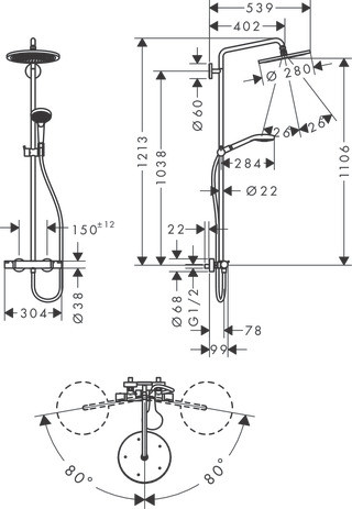 Showerpipe croma 280 1jet chromé