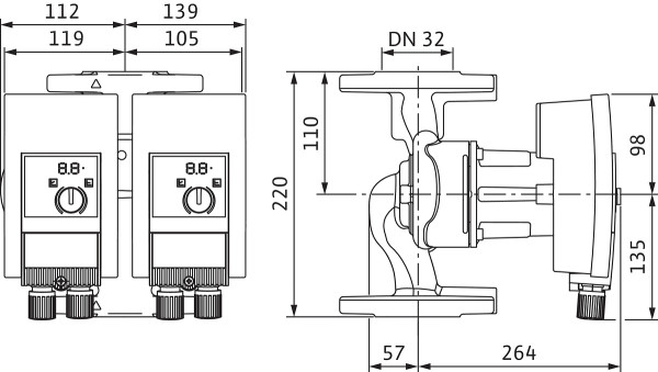 Circulateur double à haut rendement wilo-yonos maxo-d 32/0,5-11 pn6/10 (2120663)