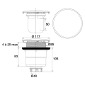 Bonde receveur ø90mm, capot inox serti ø117mm, sortie verticale ø40mm