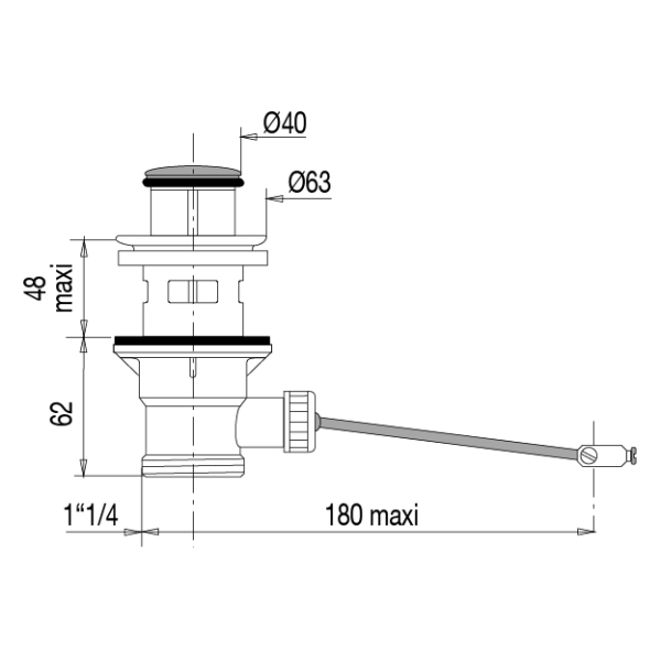 Bonde lavabo automatique inox, sans tirette verticale, serrage 33 à 48mm