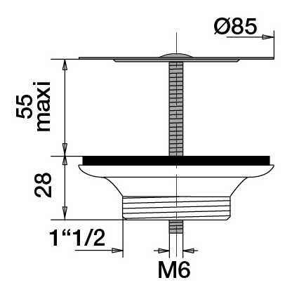 Bonde évier ø60mm, grille inox, serrage 0 à 55mm