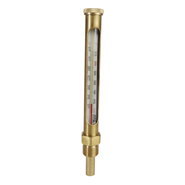 Thermomètre vertical droit l.160 plgr 45 plongeur 45 - laiton plage 0 / 130° ddg