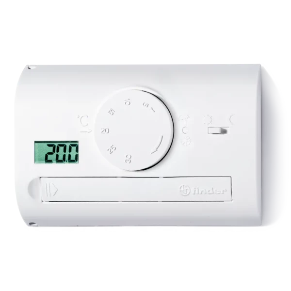 Thermostat d'ambiance blanc montage paroi 1 inverseur 5a alim piles 2 x 1,5v aaa - reglages manuels antigel-ete-hiver-jour-nuit +5°c a +27°c chauffage, +11°c a +33°c refroidissement (1T4190030000)