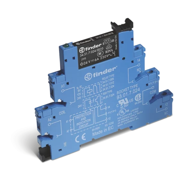 Interface modulaire a relais 6,2mm 1rt 6a 125vdc circuit resistance et capacite integrees bornes a vis (385131250060)