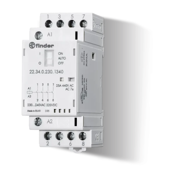 Contacteur modulaire 230vac/dc 4no 25a agsn02 indicateur mecanique + led sans selecteur (223402304320)