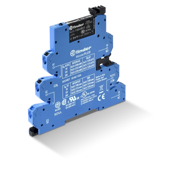 Interface mod a relais electromeca masterplus opt° porte fusibl u= 12vac/dc 1rt 6a  agni bornes ressort type bornes automatiques (396100120060)