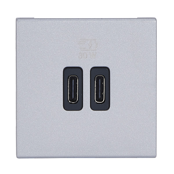 Chargeur 2 usb type-c + type-c power delivery mosaic - alu