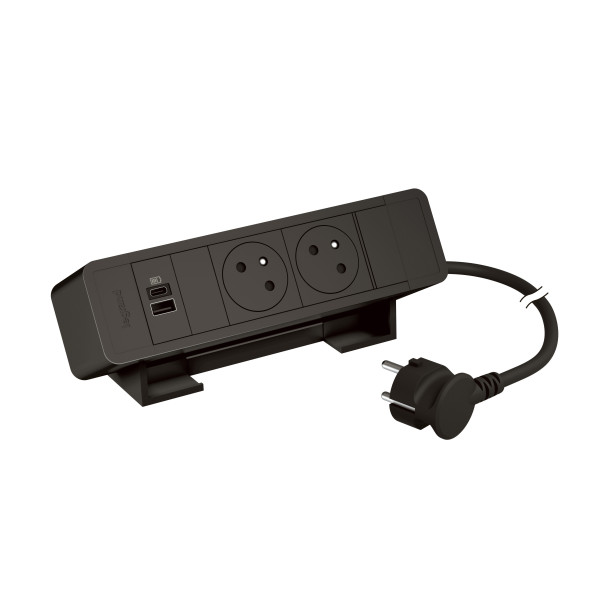 Bloc bureau 2x2p+t f/b + usb a+c 15w cordon 2m fiche - noir