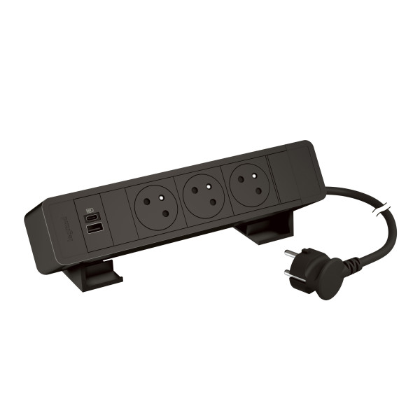 Bloc bureau 3x2p+t f/b + 1 usb a+c 15w cordon 2m fiche - noir