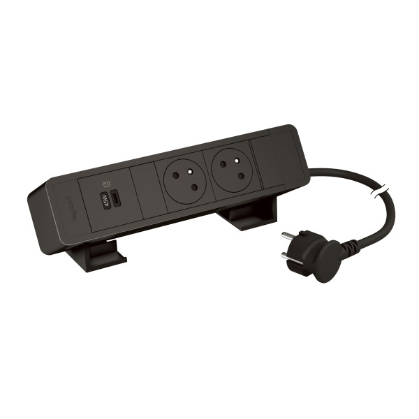 Bloc bureau 2x2p+t f/b usb 45w power delivery cordon 2m fiche - noir