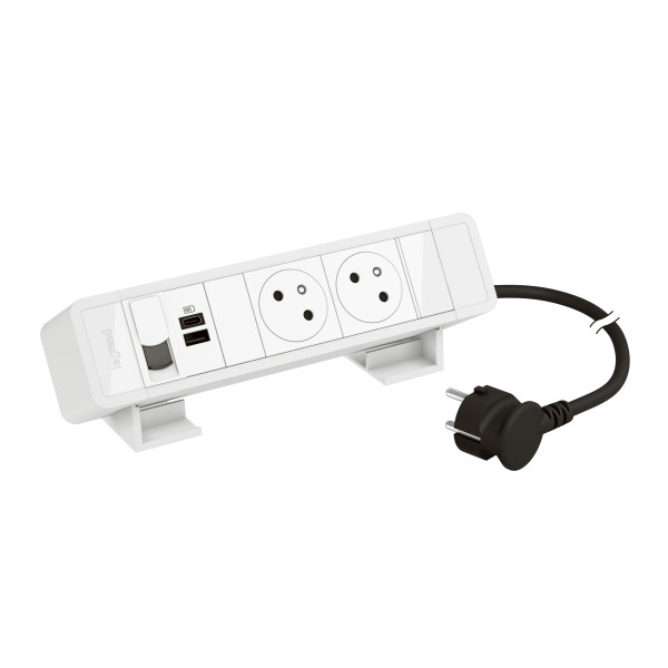 Bloc bureau 2x2p+t f/b usb a+c 15w 1 rj45 cat6 ftp cordon 2m fiche - blanc