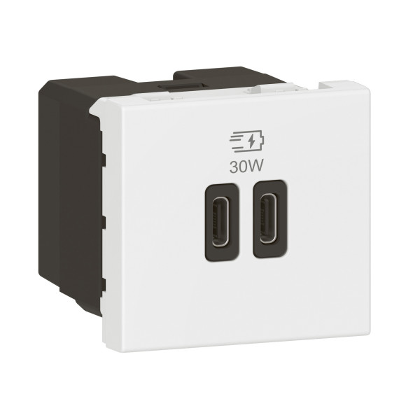 Chargeur double usb 2 modules 30w c+c power delivery blanc 