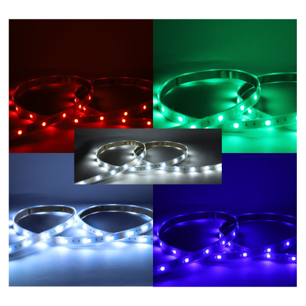 Bandeau rgb + blc 5m 60led et 9w/m ip67 12v tube silicone