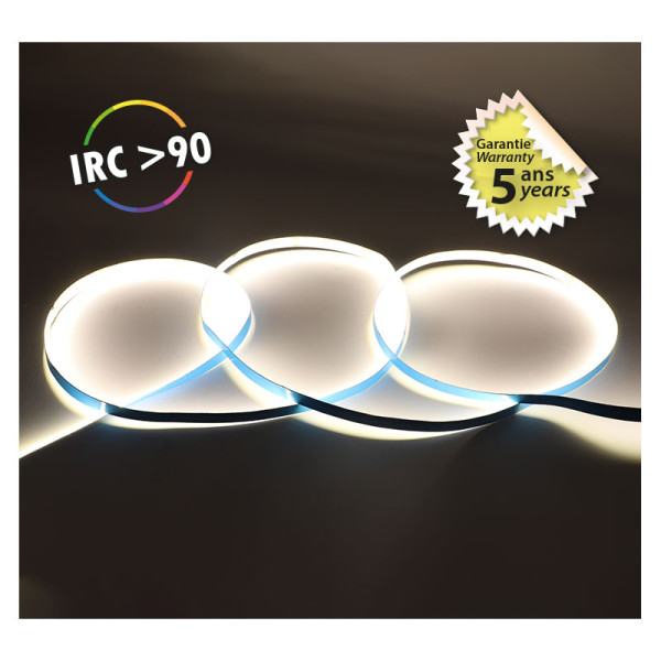 Bandeau cob 6000k 5m 320led/m et 9w/m ip20 24v 5ans 