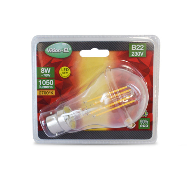 Led fil cob bulb b22 8w 2700k clr boite