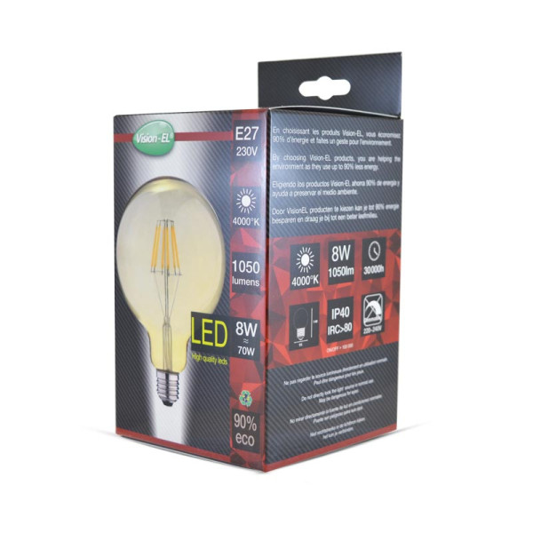 Led fil cob globe g95 e27 8w 4000k golden boite