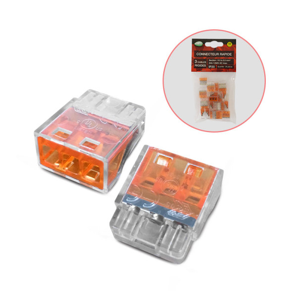 Connect rapide 3 fils rigide polybag pack de 20 
