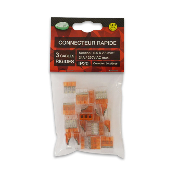 Connect rapide 3 fils rigide polybag pack de 20 