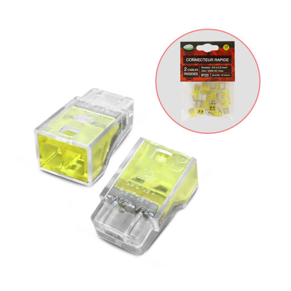 Connect rapide 2 fils rigide polybag pack de 20 