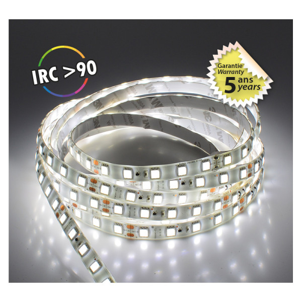 &bandeau blc 6000k 5m 60led 12.4w/m ip65 24v pu boite 5ans