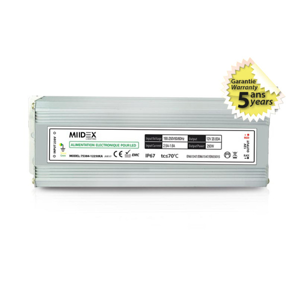 Alim 12v dc lumineux 250w ip67 5ans