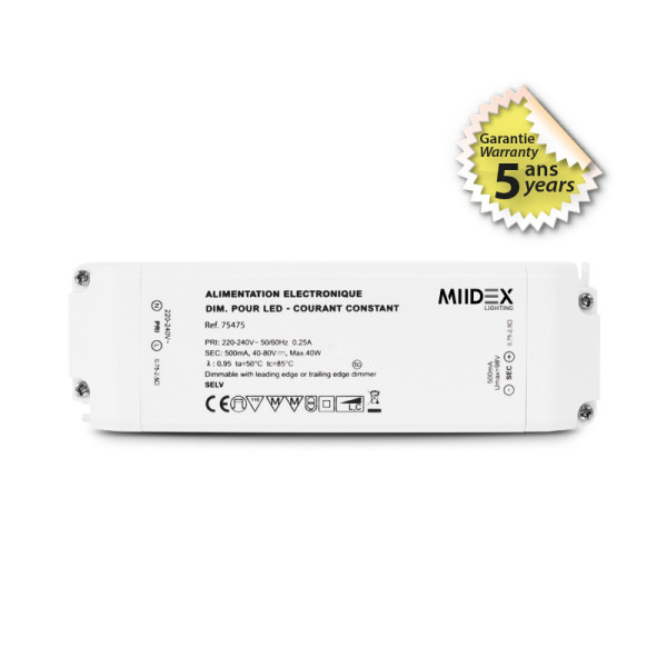 Alim 40-80v dim coupure de phase 40w 500ma ip20 5ans