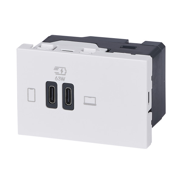 Prise double usb mosaic type-c 63w power delivery 3 modules - blanc