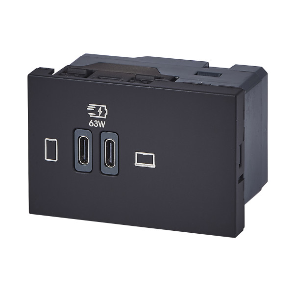 Prise double usb mosaic type-c 63w power delivery 3 modules - noir