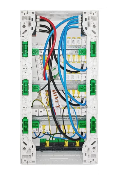 Tableau électrique pré équipé et pré câblé composants Schneider Resi9 XP 3 rangées 1 ID 63A  2 ID 40A 11 disjoncteurs  +Prise 2P+T