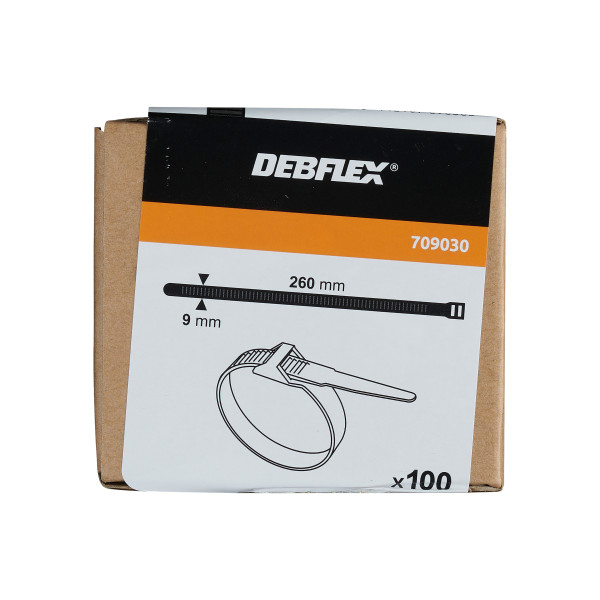 Boîte de 100 colliers Debflex auto-bloc noir 9x260mm