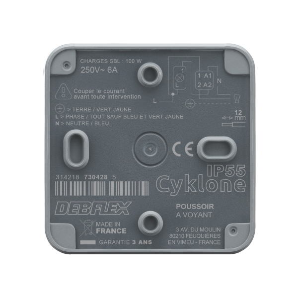 Cyklone ip55 poussoir lumineux anthracite