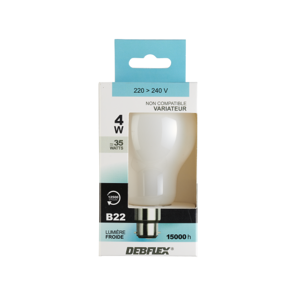 Ampoule a60 filament verre blanc b22 4w 6500k 470lm