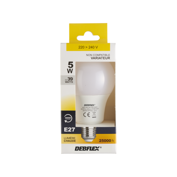 Ampoule a60 smd verre blanc e27 5w 2700k 450lm