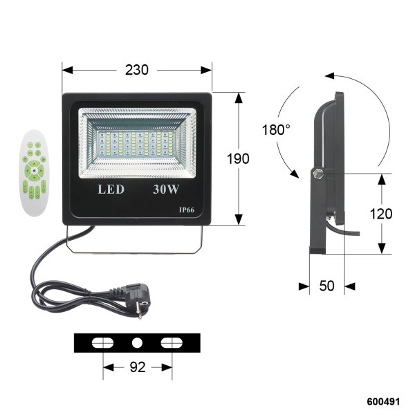 Projecteur led ip66 rgb 30w 6500k 2000lm