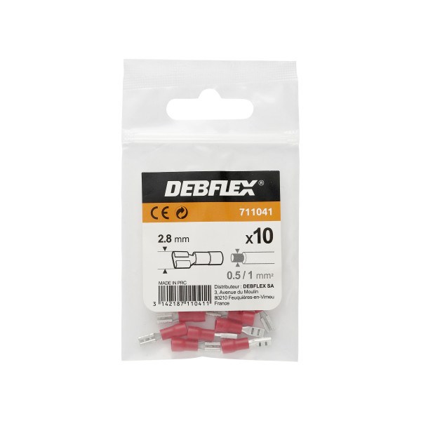 Sachet de 10 clips femelle pre-isolée Debflex rouge dim2,8x0,8mm