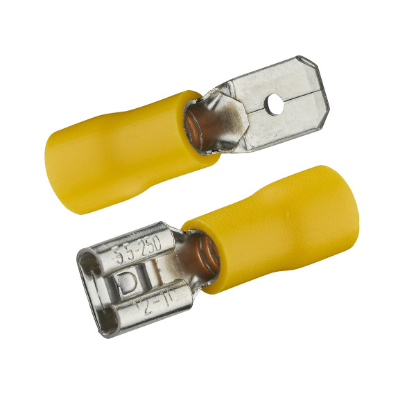 Clips male et femelle isole 6.3x0.8 mm jaune sachet de 20 (10m+10f)