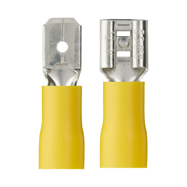 Clips male et femelle isole 6.3x0.8 mm jaune sachet de 20 (10m+10f)