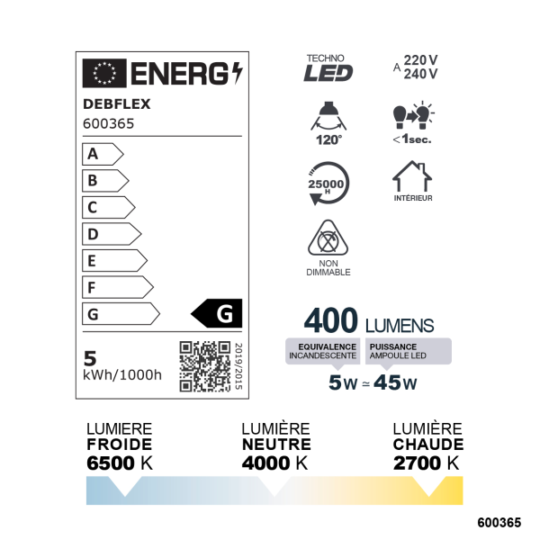 Downlight ø75mm smd verre blanc  5w trimax 400lm