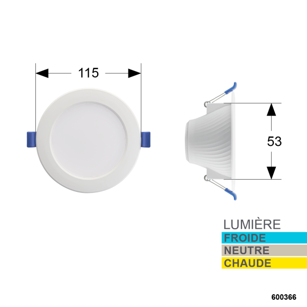 Downlight ø90mm smd verre blanc  9w trimax 720lm