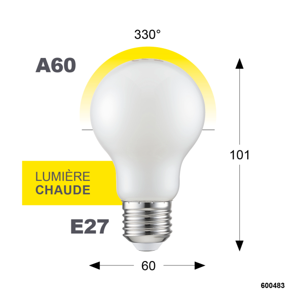 Ampoule a60 filament verre blanc e27 4w 2700k 470lm