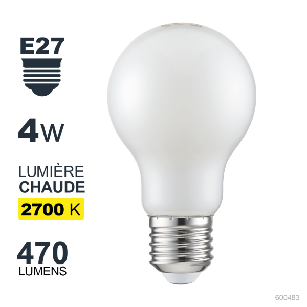 Ampoule a60 filament verre blanc e27 4w 2700k 470lm