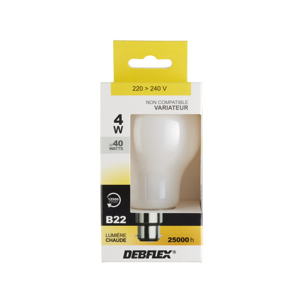 Ampoule a60 filament verre blanc b22 4w 2700k 470lm