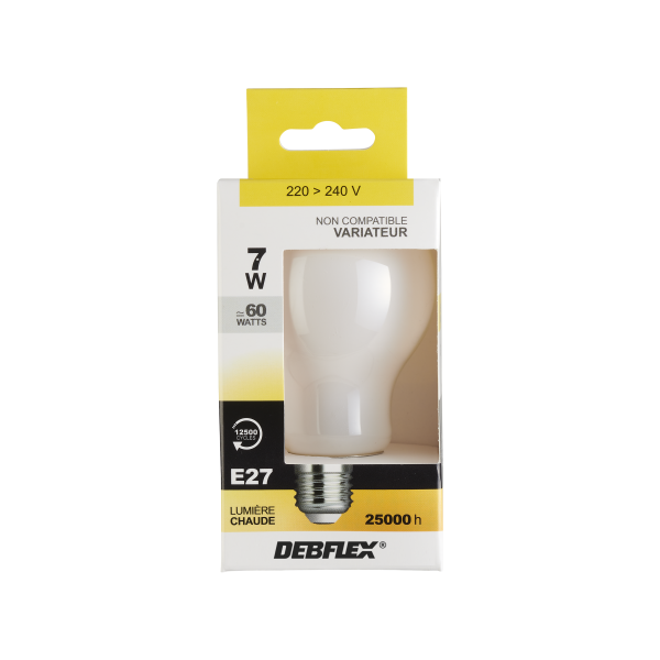 Ampoule a60 filament verre blanc e27 7w 2700k 810lm