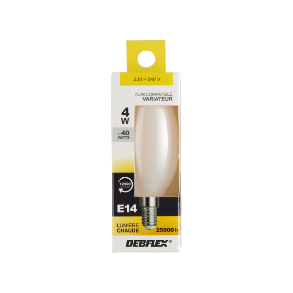 Ampoule c35 filament verre blanc e14 4w 2700k 470lm