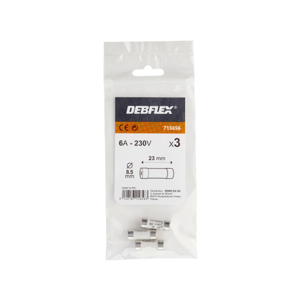 Sachet de 3 fusibles Debflex avec voyant 8,5x23 6a 250v