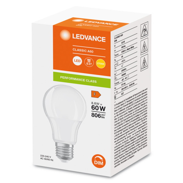 Led classic ledvance performance cla60 plastic 200° e27 8,8w 806lm ra80 2700k