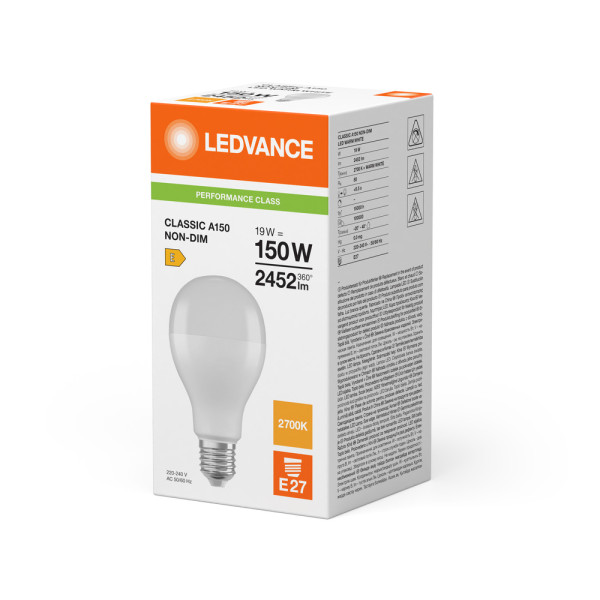 Led classic ledvance performance cla150 plastic 180° e27 19w 2452lm ra80 2700k