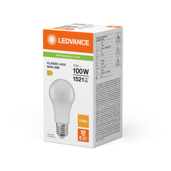 Led classic ledvance performance cla100 plastic 200° e27 13w 1521lm ra80 2700k