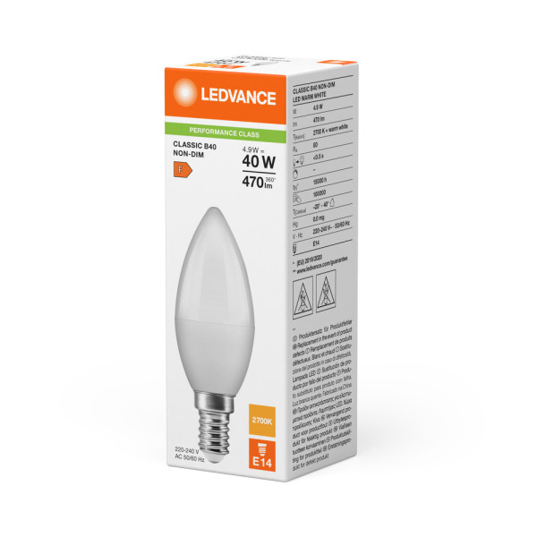 Led classic ledvance performance clb40 plastic 200° e14 4,9w 470lm ra80 2700k